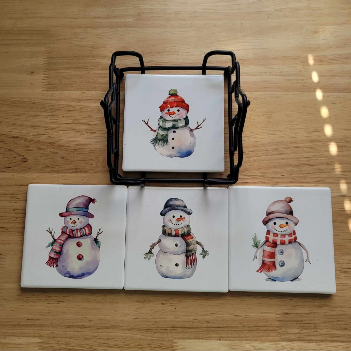 Set of 4 Ceramic Coasters with Metal Coaster Holder